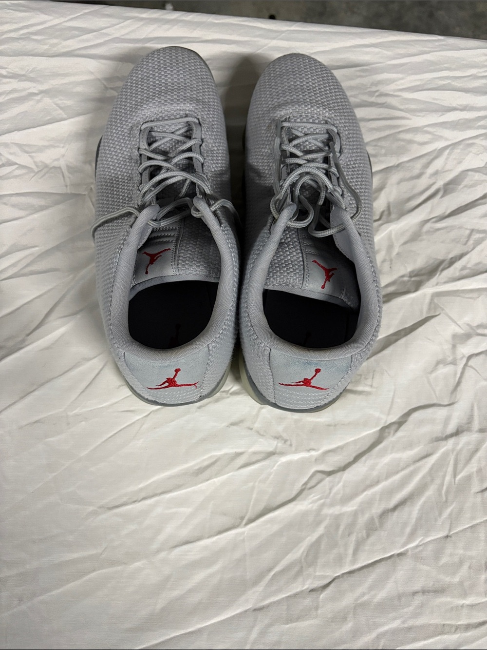 Jordan Light Grey Knit Sneakers with Red Jumpman Accents